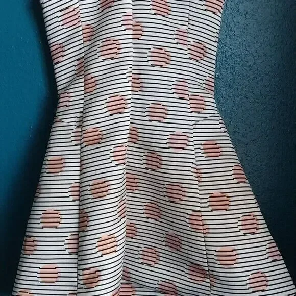Kenzo White Polka Dot and Stripe Print Sleeveless Flared Dress Sz 36 (US 4) - Picture 3 of 11